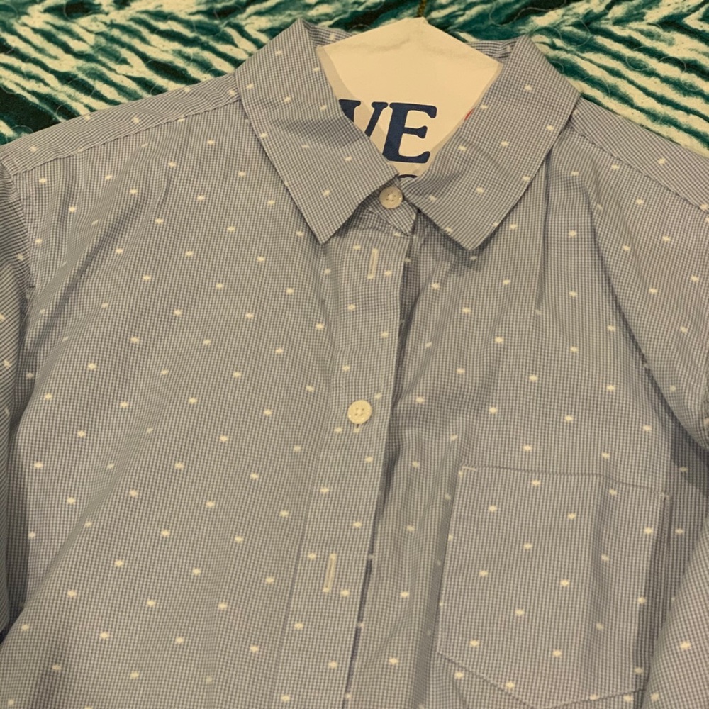 Blue and white botton down woman shirt